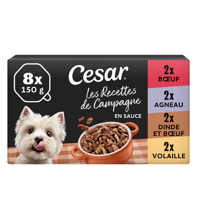 Barquettes chien Les recettes de campagne en sauce 4 variétés CESAR -8x150g