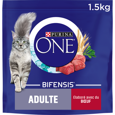 Croquettes pour chat adulte Boeuf, Céréales Complètes PURINA ONE - 1,5kg