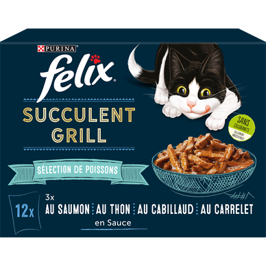 Sachets fraîcheur pour chat Succulent Grill Poissons FELIX - 12x80g