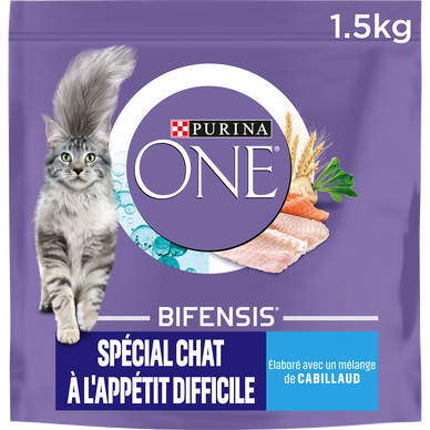 Croquettes pour chat adulte DIFFICILE Cabillaud, Truite PURINA ONE - 1,5kg