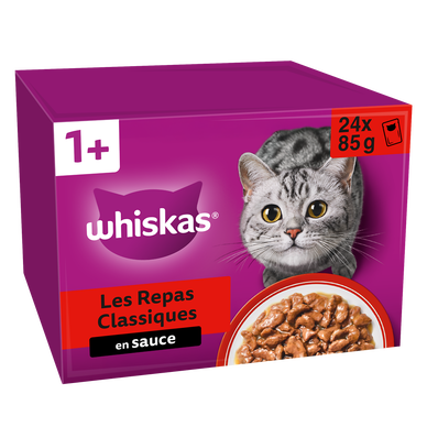 Sachets fraîcheur chat Les Repas classiques en sauce 4 variétés WHISKAS - 24x85g