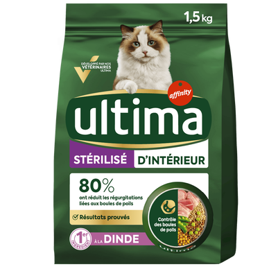 Croquettes pour chats stérilisés d'intérieur ULTIMA, 1,5kg