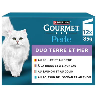 Sachets fraîcheur chat Perle Duo Terre & Mer 4 variétés GOURMET - 12x85g