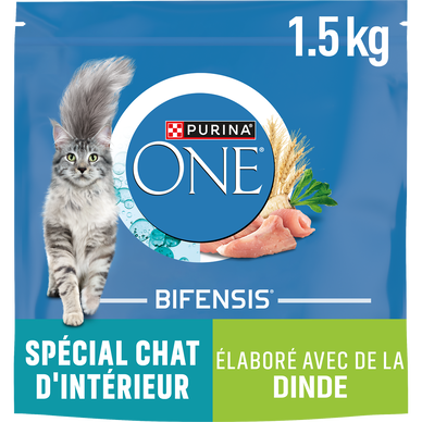 Croquettes pour chat d'intérieur Dinde Céréales Complète PURINA ONE- 1,5kg