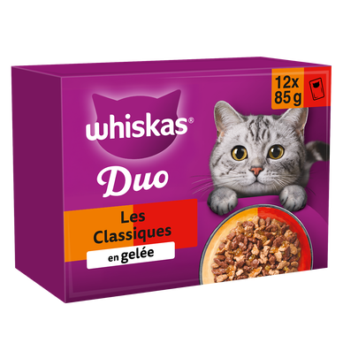 Sachets fraicheur chat Duo Les Classiques en gelée 4 variétés WHISKAS- 12x85g