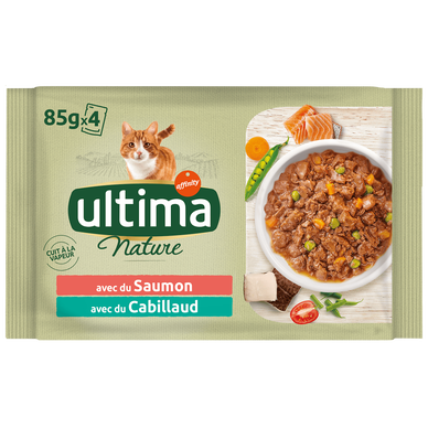 Bouchées pour chat au saumon et à la truite ULTIMA NATURE, 4X85g