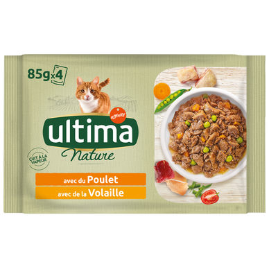 Sachets fraîcheur pour chat au poulet et à la volaille ULTIMA NATURE,4X85g