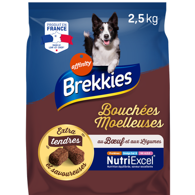 Bouchées Moelleuses au boeuf et aux légumes pour chien BREKKIES 2,5kg