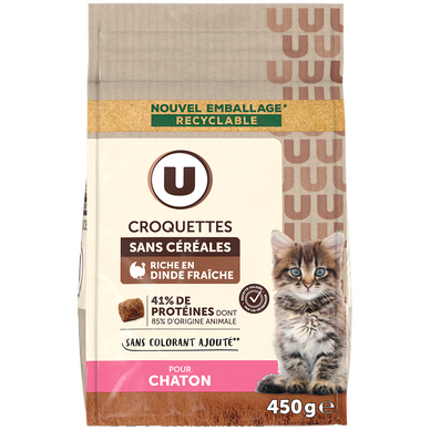 Croquettes sans céréales riche en dinde fraîche pour chaton U 450g