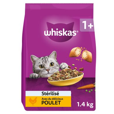 Croquettes au Poulet pour chat adulte stérilisé WHISKAS 1,4kg