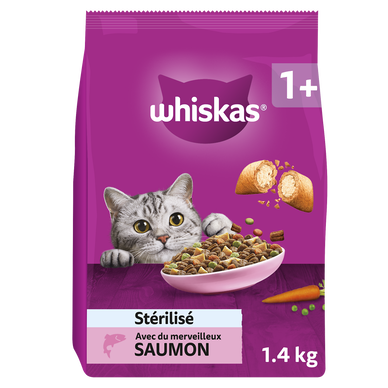 Croquettes au Saumon pour chat adulte stérilisé WHISKAS 1,4kg