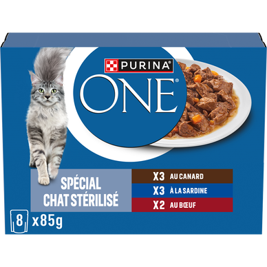 Sachets fraîcheur chat stérilisé Sardine Canard Boeuf PURINA ONE - 8x85g