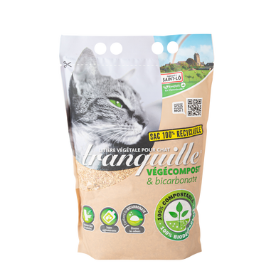 Litière végétale pour chat végécompost & bicarbonate TRANQUILLE, sac de 4 litres