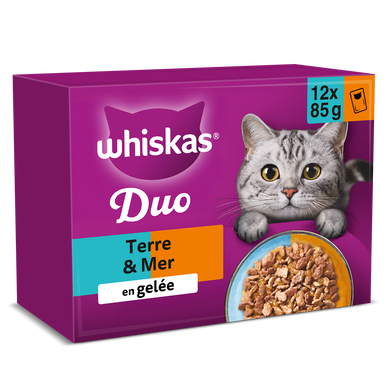 Sachets fraîcheur chat Les Duos terre et mer en gelée 4 variétés WHISKAS - 12x85g