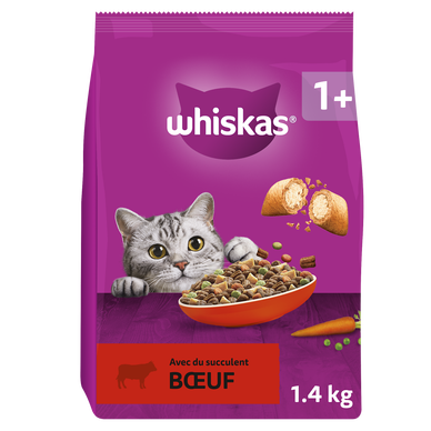 Croquette au boeuf pour chat adulte WHISKAS 1,4kg