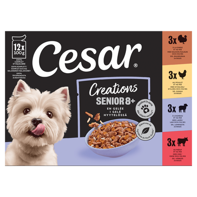 Sachets gelée 4 variétés pr chien senior 8+ x12sachets CESAR 1,2kg