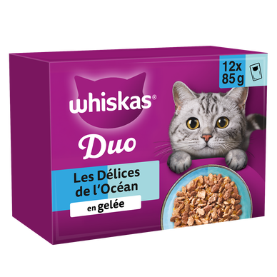 Sachets fraîcheur chat Duo Les Délices de l'océan en gelée 4 variétésWHISKAS - 12x85g