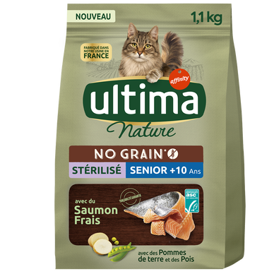 Croquettes pour Chat Sans Céréales Sénior Stérilisé Saumon ULTIMA 1.10kg