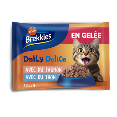 Repas pour chat au saumon et au thon en gelée BREKKIES sachets 4x85g