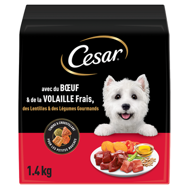 Croquettes au Boeuf, à la Volaille, aux Lentilles et aux Légumes pourpetit chien adulte CESAR 1,4kg
