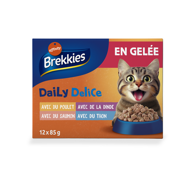 Repas pour chat à la volaille & aux poissons en gelée BREKKIES 12x85g