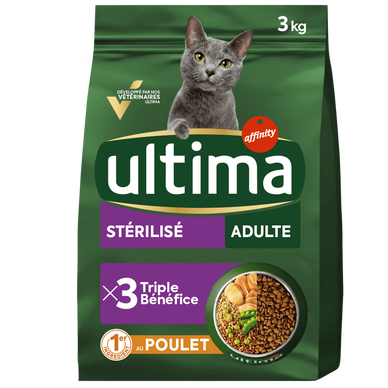 Croquettes pour chats stérilisés au poulet ULTIMA, 3kg