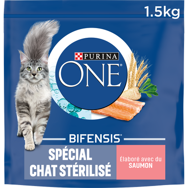 Croquettes pour chat adulte stérilisé Saumon, Blé PURINA ONE - 1,5kg