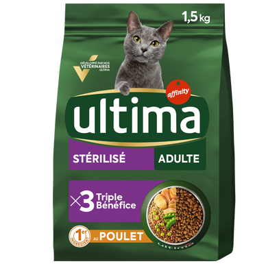 Croquettes pour chat stérilisé au poulet ULTIMA, 1,5kg