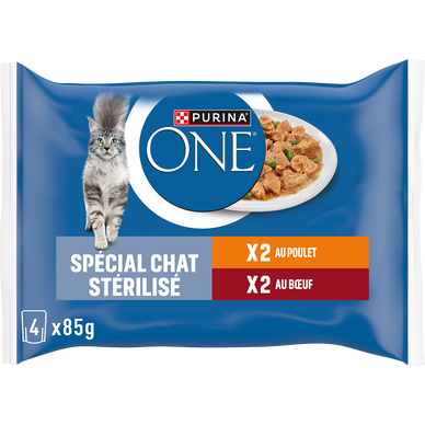Sachets fraîcheur pour chat adulte stérilisé Poulet Boeuf PURINA ONE-4x85g