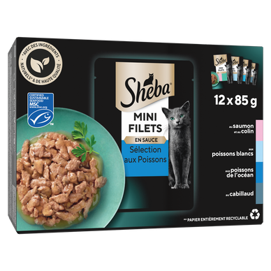 Sachets fraîcheur chat Mini filets aux poissons en sauce SHEBA - 12x85g