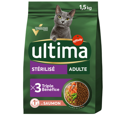 Croquettes pour chat stérilisés au saumon ULTIMA, 1,5kg