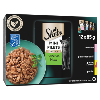 Sachets fraîcheur Mini filets Sélection Mixte en sauce pour chat SHEBA- 12x85g