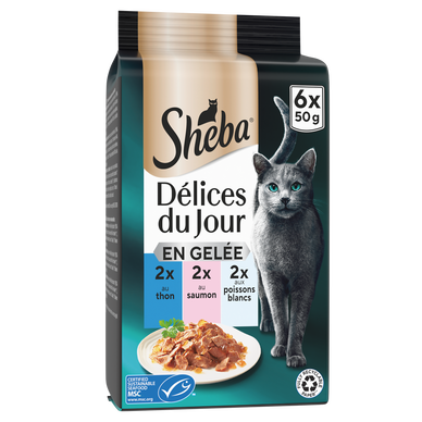 Sachets fraîcheur chat Délices du Jour thon et saumon en gelée SHEBA -6x50g
