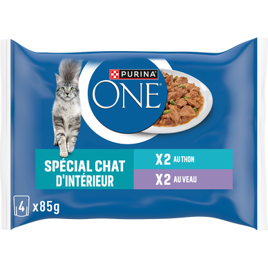 Sachets fraîcheur Thon et Veau pour chat d'intérieur PURINA ONE - 4x85g