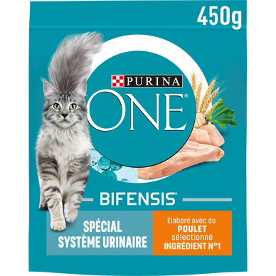 Croquettes pour chat adulte SYSTÈME URINAIRE Poulet, Blé PURINA ONE -450g