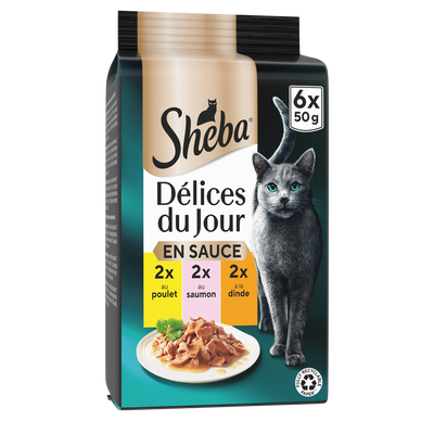Sachets fraîcheur chat Délices du Jour poulet saumon en sauce SHEBA -6x50g