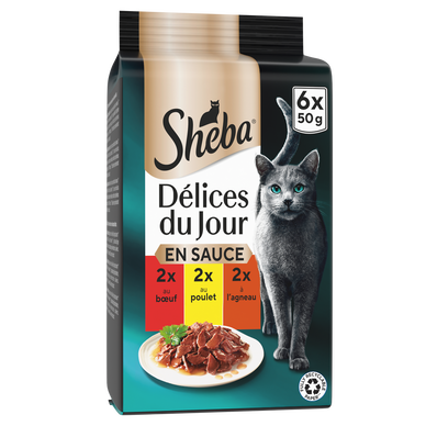 Sachets fraîcheur chat Délices du Jour boeuf et poulet en sauce SHEBA- 6x50g