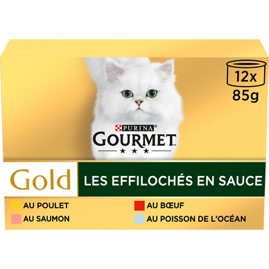 Sachets fraîcheur pour chat Les Effilochés en Sauce GOURMET GOLD, 12x85g