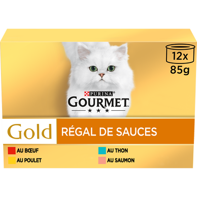 Sachets fraîcheur pour chat Gold Régal de Sauces 4 variétés GOURMET -12x85g