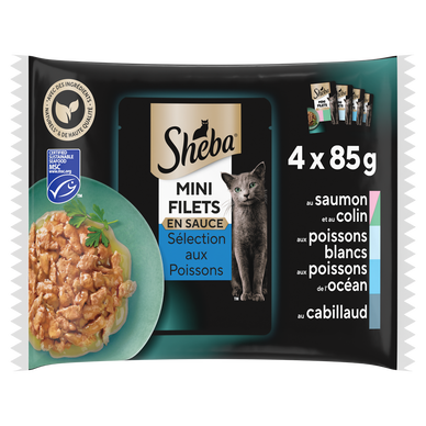 Sachets fraîcheur chat Mini filets aux poissons en sauce SHEBA - 4x85g