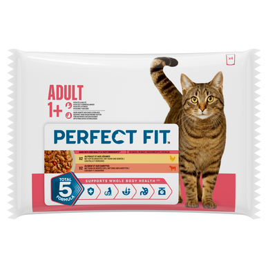 Sachets fraîcheur chat stérilisé poulet et boeuf en sauce PERFECT FIT- 4x85g