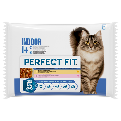 Sachets fraîcheur chat stérilisé d'intérieur poulet saumon en sauce PERFECT FIT -4x85g