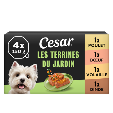Pâtée pour chien poulet, boeuf, volaille et dinde Les Terrines Du Jardin CESAR - 4x150g
