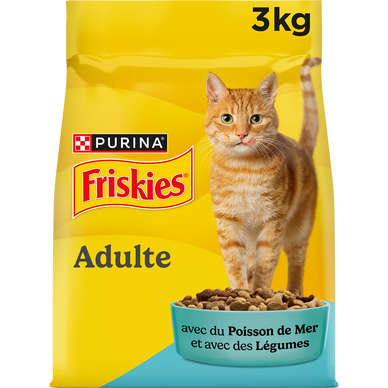 Croquettes pour chats adultes avec du Poisson de mer et des légumes,Purina FRISKIES sac de 3 kg