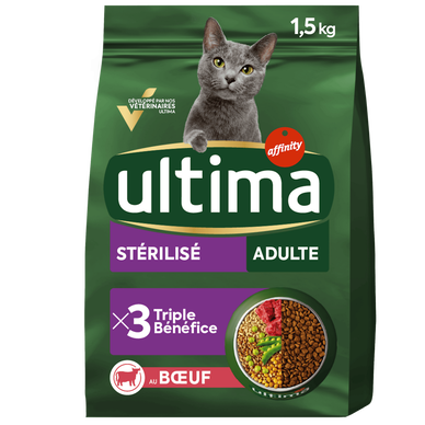 Croquette pour chat adulte stérilisé au boeuf ULTIMA 1,5kg