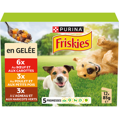Pâtée pour chiens aux Viandes et Légumes en Gelée FRISKIES - boîte 12x85g