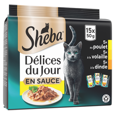 Sachets fraîcheur chat Délices du Jour à la volaille en sauce SHEBA -15x50g