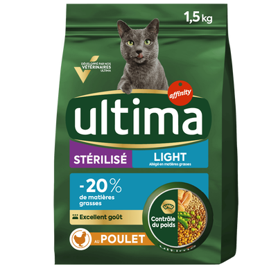 Croquettes poulet chats stérilisés light ULTIMA, 1,5kg