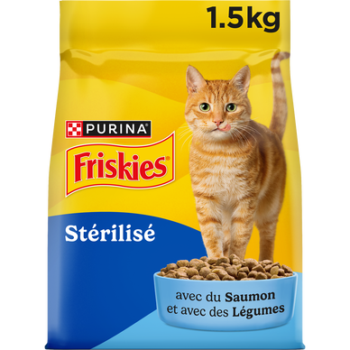 Croquettes pour chats stérilisés avec du Saumon et des Légumes PurinaFRISKIES - sac de 1,5 kg