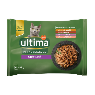 Sachets fraîcheur pour chats stérilisés poulet/dinde/boeuf&agneau ULTIMA - 4x85g